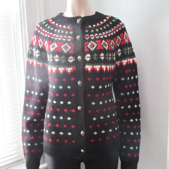 Wool Cardigan Sweater Hand Knit Made in Switzerland Icelandic Nordic Style - Picture 7 of 13